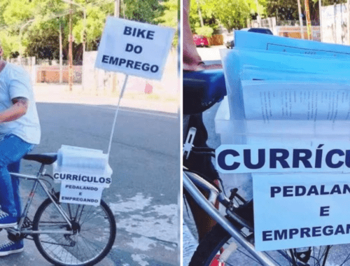 De bicicleta, homem recolhe currículos em comunidades e distribui em empresas