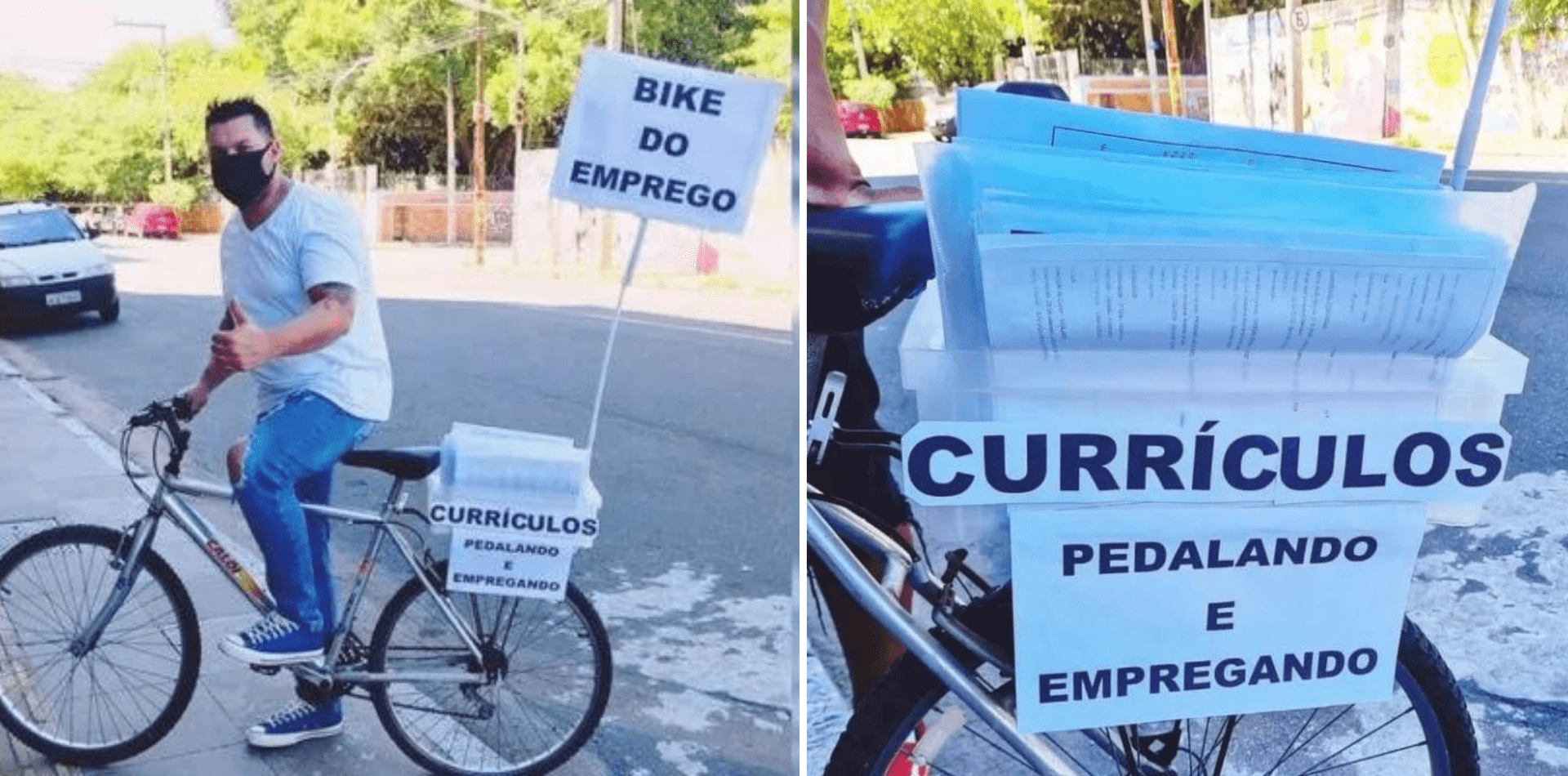 De bicicleta, homem recolhe currículos em comunidades e distribui em empresas