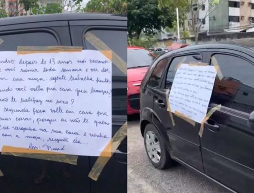 Mulher descobre traição e cola cartaz de término no carro do companheiro: 'crie vergonha na cara'