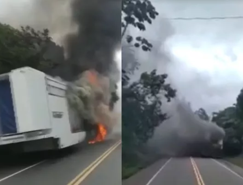 Trio elétrico que seguia para micareta no sul da Bahia pega fogo