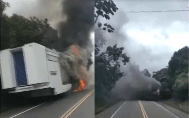 Trio elétrico que seguia para micareta no sul da Bahia pega fogo